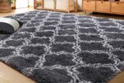 Luxury Velvet Shag Area Rug Modern Indoor Plush Fluffy Rugs, Extra Soft and Comfy Carpet, Geometric Moroccan Rugs for Bedroom Living Room Girls Kids Nursery, 5x8 Feet Dark Grey/White MULTIPLE COLOURS AVAILABLE (FREE POSTAGE)