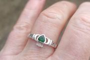 Emerald and CZ Sterling Silver Claddagh Ring