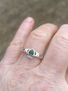 Emerald and CZ Sterling Silver Claddagh Ring