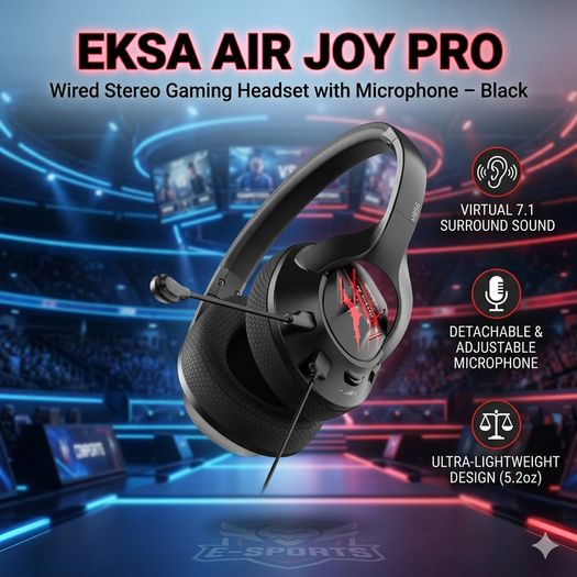 EKSA Air Joy Gaming Headset Wired Stereo Gaming Headset with Microphone - Black