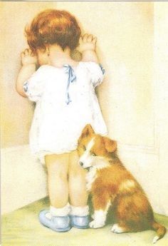 Bessie Pease Gutmann Vintage Print entitled GIRL and DOG - SHAME