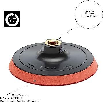 Glass Polish 12602 Rotary Backing Pad with Hook and Loop for High Speed Sanding and Polishing | Thread: M14x2 | 100 mm