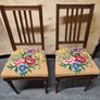 Pair of Vintage Wooden Dining Chairs with Tapestry Upholstery Image 2