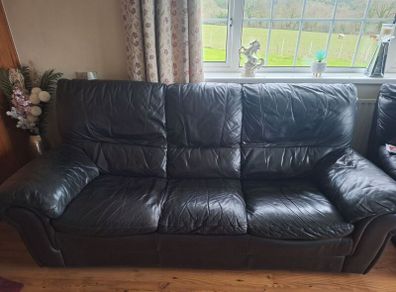 Leather black couch & 2 Seater