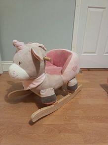 Plush Rocking Unicorn with Wooden Base