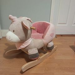 Plush Rocking Unicorn with Wooden Base