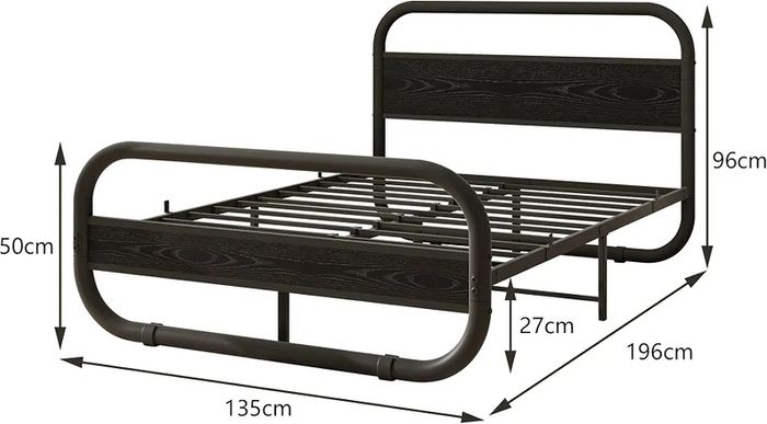 4ft6 Double Bed Frame with Headboard,Bed Base,Black Metal Platform Bed Frame with Mattress Base,Metal Slat Support,Underbed storage,for Bedroom