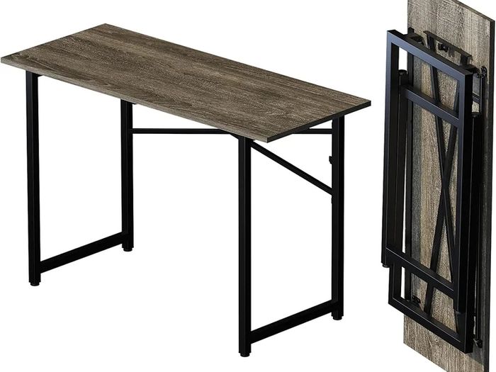 120 cm Folding Desk, Writing Gaming Computer Camping Table, No Assembly Required Home Office Desk, Black Oak