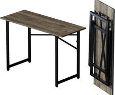 120 cm Folding Desk, Writing Gaming Computer Camping Table, No Assembly Required Home Office Desk, Black Oak