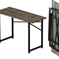 120 cm Folding Desk, Writing Gaming Computer Camping Table, No Assembly Required Home Office Desk, Black Oak