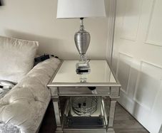 coffee table and lamp