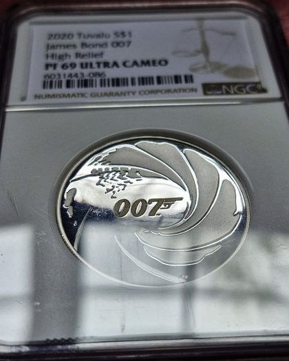 PF 69 Ultra Cameo 2020 Tuvalu James Bond 007 High Relief 1oz Silver Proof Low Mintage Coin
