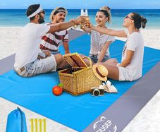 Beach Blanket Sandproof, Large Picnic Blanket Waterproof 200 x 230cm for 4-8 Adults,Beach Mat Sand Free Waterproof for Camping, Hiking,Beach,Picnic (Blue/Grey)