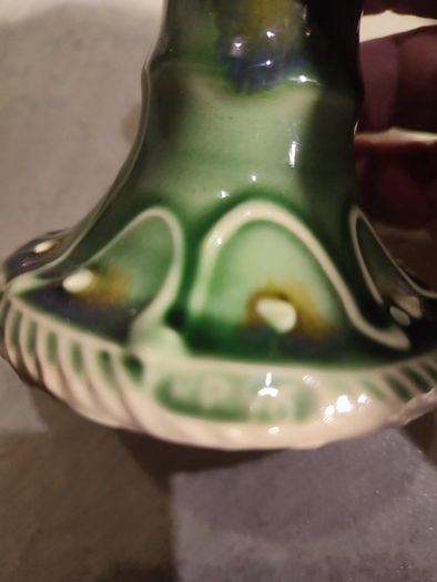 Rare Find Candlestick Holders Ireland Castle Arch Pottery Kilkenny Handmade Studio Art Cobalt browne Green Original Sticker Table Accent. just one
