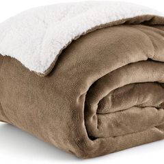 Sherpa Fleece Throw Blanket - Thick and Warm, Fluffy Microfiber Solid & Soft Blankets for Bed and Couch Double/Twin Size, Camel, 150x200cm