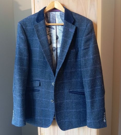 HERBIE FROGG Mens Tweed Blazer Blue Check Abraham Moon Wool Jacket 40R Velvet