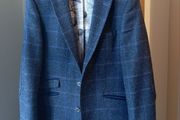 HERBIE FROGG Mens Tweed Blazer Blue Check Abraham Moon Wool Jacket 40R Velvet
