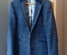 HERBIE FROGG Mens Tweed Blazer Blue Check Abraham Moon Wool Jacket 40R Velvet