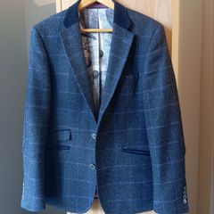 HERBIE FROGG Mens Tweed Blazer Blue Check Abraham Moon Wool Jacket 40R Velvet