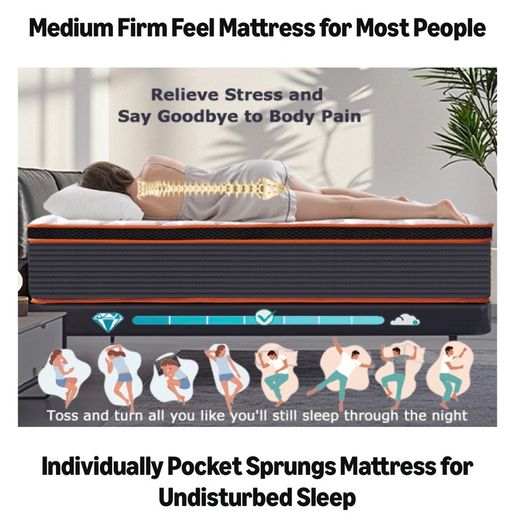 5FT King Size Mattress 9.1 Inch, Hybrid Gel Memory Foam, Individually Pocket Sprungs Medium Firm 7 Zone Orthopedic Mattress Kingsize for Back Pain Relief