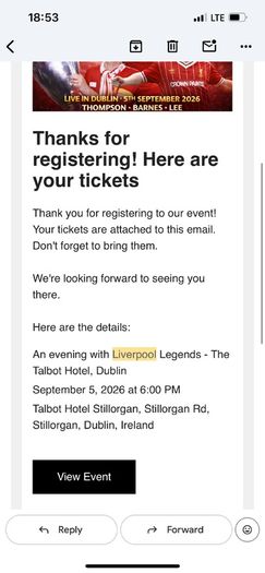tickets for Liverpool legends, Dublin
