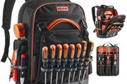 Tool Backpack, 64 Pockets, Heavy-duty Tools Storage Organizer Work Bags with Laptop Compartment &amp; Molded Base, Electrician Jobsite Backpack for Electrician, Repairman, and HVAC Techs