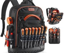 Tool Backpack, 64 Pockets, Heavy-duty Tools Storage Organizer Work Bags with Laptop Compartment & Molded Base, Electrician Jobsite Backpack for Electrician, Repairman, and HVAC Techs