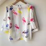 Anonyme Designers White Flamingo Print Blouse 3/4 Sleeves Image 5