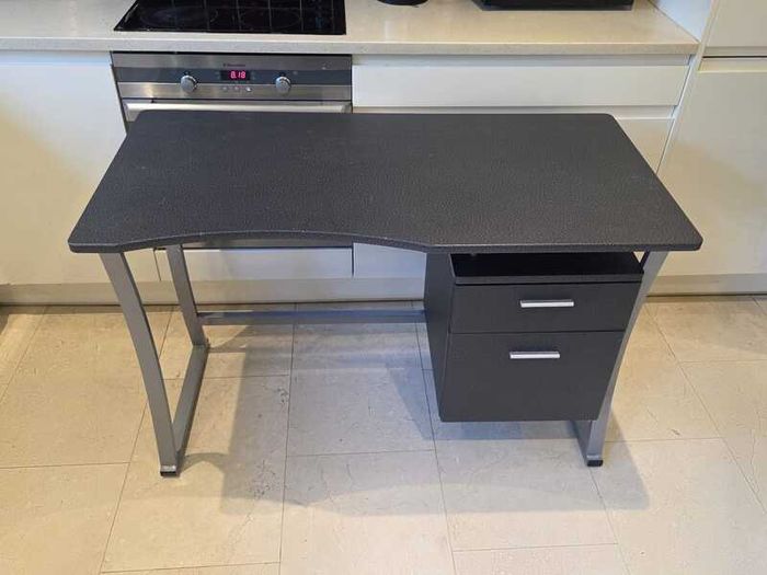 Computer Desk with Drawers, Black and Silver