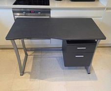 Computer Desk with Drawers, Black and Silver