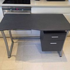 Computer Desk with Drawers, Black and Silver