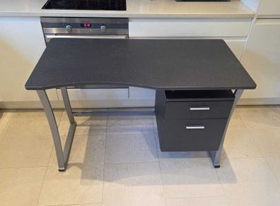 Computer Desk with Drawers, Black and Silver