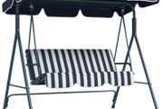 Three-Seater Garden Swing Chair, with Adjustable Canopy - Blue Stripe