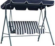 Three-Seater Garden Swing Chair, with Adjustable Canopy - Blue Stripe