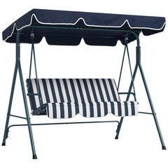 Three-Seater Garden Swing Chair, with Adjustable Canopy - Blue Stripe