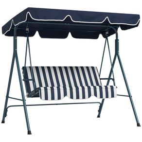 Three-Seater Garden Swing Chair, with Adjustable Canopy - Blue Stripe