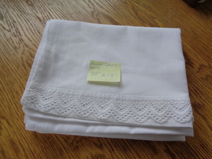 Embroidered Anglia Trimmed Cotton Pillowcases x 2 for Sale
