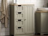 Priano Bathroom Cupboard 4 Drawer 1 Door Floor Standing Cabinet, Grey, Unit Storage Wood