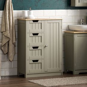 Priano Bathroom Cupboard 4 Drawer 1 Door Floor Standing Cabinet, Grey, Unit Storage Wood