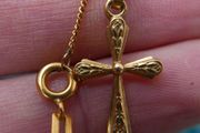AMERIK Vintage German Gold Plated Necklace Chain with Cross 1,9g L-9,5"