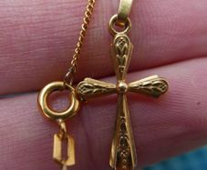 AMERIK Vintage German Gold Plated Necklace Chain with Cross 1,9g L-9,5"