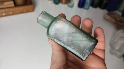 136 - Antique Sea Glass Cork Burst Top Inkwell Collectible Decorative Bottle