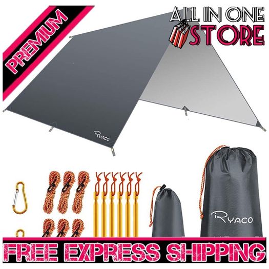 Hammock Rain Fly Tent Tarp, 3m x 3m Tarpaulin Portable Sunshade Lightweight Waterproof Groundsheet Windproof Camping gazebo Picnic Mat Anti UV Sun Shelter for Camping Travel Beach MULTIPLE COLOURS AVAILABLE (FREE SHIPPING)