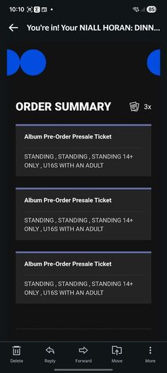 Niall Horan Tickets - 3 x Standing Tues 10th Nov