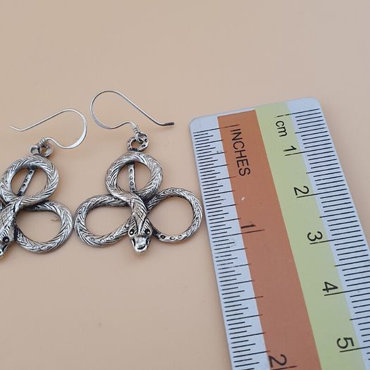 Antique Style Brass Snake Dangle Earrings