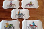 Vintage Ceramic Motorcycle Trinket Dishes. Set of 5