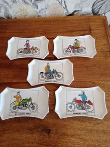 Vintage Ceramic Motorcycle Trinket Dishes. Set of 5