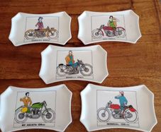 Vintage Ceramic Motorcycle Trinket Dishes. Set of 5