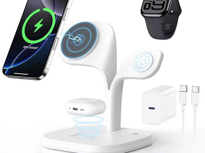 3 in 1 Wireless Charging Station for Apple Devices, MagSafe Wireless Charger Magnetic Charging for iPhone 17/Air/16/15/14/13/12 Series, AirPods Pro 4/3/2,Apple Watch Series/Ultra (with 20W PD Charger)
