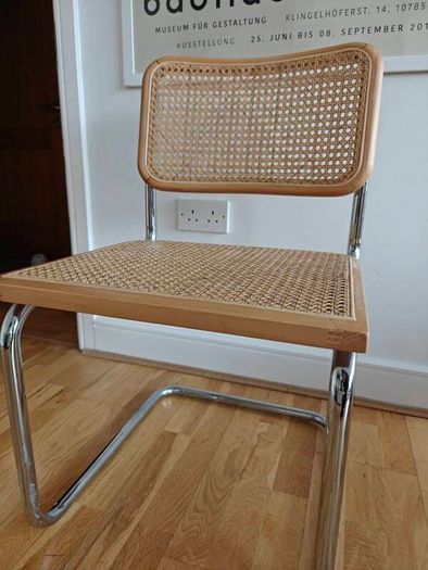Pair of Mid-Century Modern Cesca Style Wicker & Chrome Dining Chairs